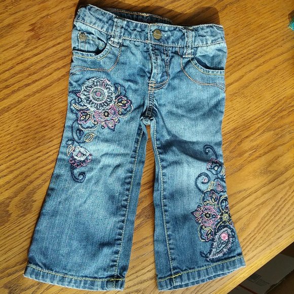 Guess Floral & Paisley Embroidered Denim Jeans Size 12 Month - Picture 1 of 12